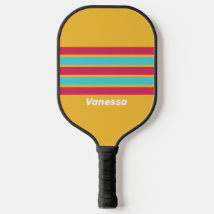 Retro Tropische Brise durch Streifen mit Namen Pickleball Schläger