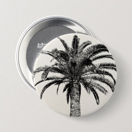 Retro tropische Insel-Palme in Schwarzweiss Button (Vorne & Hinten)