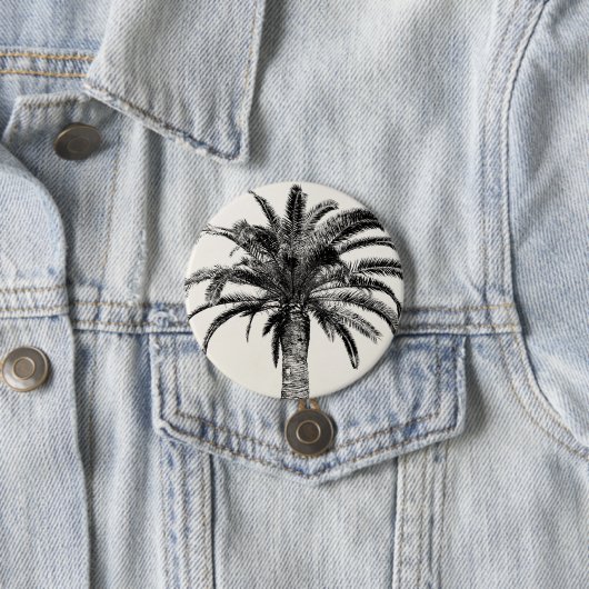 Retro tropische Insel-Palme in Schwarzweiss Button (Beispiel)