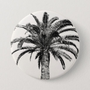 Retro tropische Insel-Palme in Schwarzweiss Button