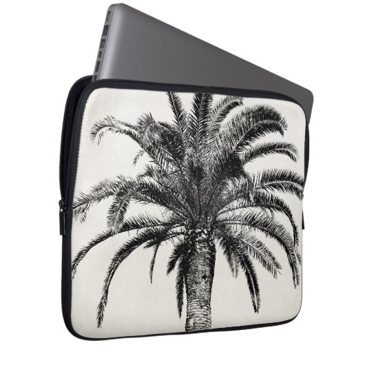 Retro tropische Insel-Palme in Schwarzweiss Laptopschutzhülle (Vorne Rechts)