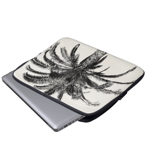 Retro tropische Insel-Palme in Schwarzweiss Laptopschutzhülle (Vorne Knopf)