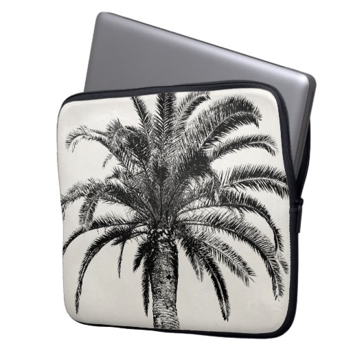 Retro tropische Insel-Palme in Schwarzweiss Laptopschutzhülle (Vorderseite Links)