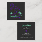 Retro tropische lila Flamingo-Palmen Lineart Quadratische Visitenkarte (Vorne/Hinten)