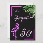 Retro tropische Neon pink Flamingo 50. Geburtstag Einladung (Vorderseite)