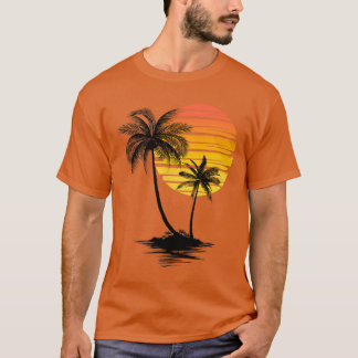 Retro Tropische Palmen Sonnenuntergang Strand Somm T-Shirt