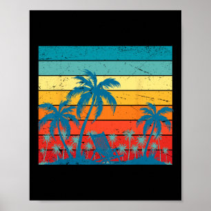 Retro tropische Palmen und Sonnenuntergang Strand  Poster