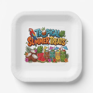 Retro-Tropische Sommer-Leckereien Tiki-Bar Pappteller