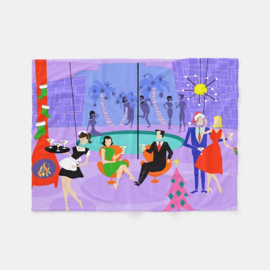 Retro tropische WeihnachtsParty-Fleece-Decke Fleecedecke (Vorderseite (Horizontal))