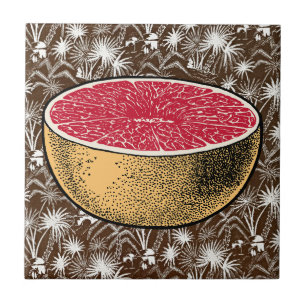 Retro-Tropischer Charme - Grapefruit Vintage Art Fliese
