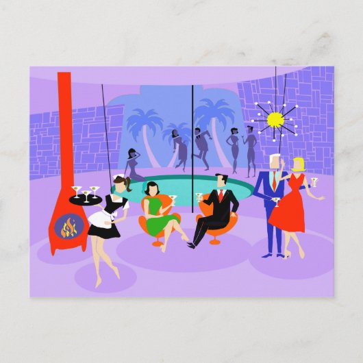 Retro Tropischer Cocktail Party Postkarte (Vorderseite)