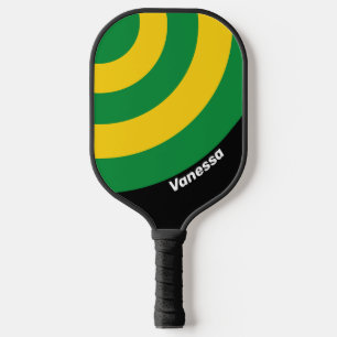 Retro Tropischer Palmkreis-Streifen mit Namen Pickleball Schläger