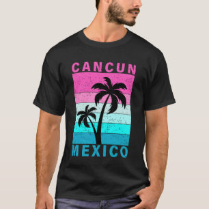 Retro-Tropischer Sonnenuntergang Cancun Strand Mex T-Shirt