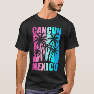 Retro Tropischer Sonnenuntergang Cancun Strand Mex T-Shirt