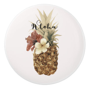 Retro Tropisches Ananas Hibiskus Blumen Aloha Keramikknauf
