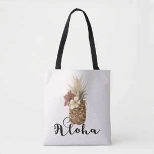 Retro Tropisches Ananas Hibiskus Blumen Aloha Tasche