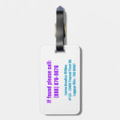 Retro tropisches Blumen-Rosa blau u. lila Gepäckanhänger (Rückseite vertikal)