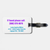 Retro tropisches Blumen-Rosa blau u. lila Gepäckanhänger (Rückseite horizontal)