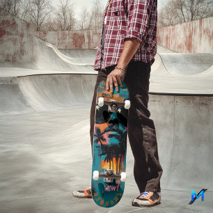 Retro-Tropisches Porträt mit Pop-Art-Vibes - Cool Skateboard