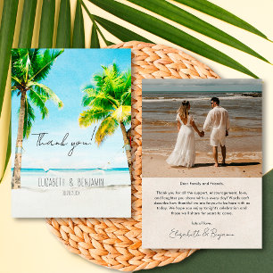 Retro-Tropisches Reiseziel-Foto Strandhochzeit Dankeskarte
