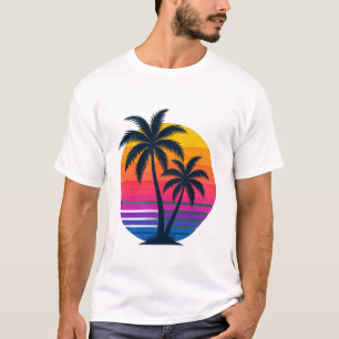 Retro-Tropisches-Sonnenuntergangs-Palmen-T-Shirt T-Shirt
