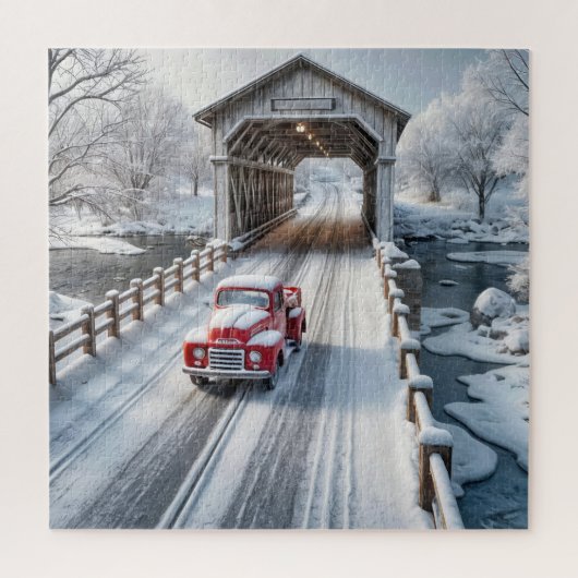 Retro Truck and Winter Covered Bridge Puzzle (Vertikal)
