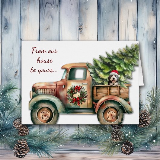 Retro Truck Bearded Collie Dog Weihnachten