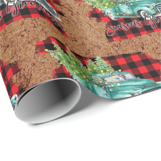 Retro Truck Buffalo Kariert Weihnachtsgeschenk Geschenkpapier (Rolleneckpunkt)