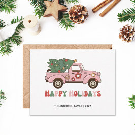 Retro Truck Happy Holidays Weihnachtskarte Mitteilungskarte