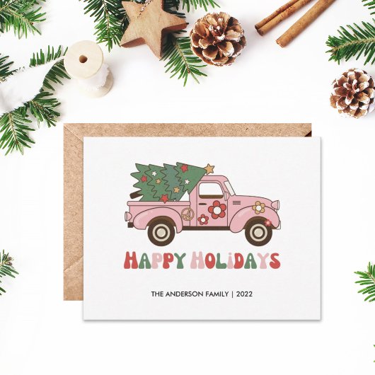 Retro Truck Happy Holidays Weihnachtskarte Mitteilungskarte