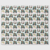 Retro Truck Monogram Weihnachten Geschenkpapier (Flach)