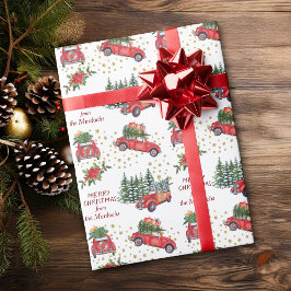 Retro Truck und Auto Weihnachtsbaumen Geschenkpapier