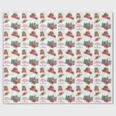 Retro Truck und Auto Weihnachtsbaumen Geschenkpapier (Flach)