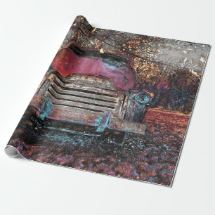 Retro Truck Vintag rotes Gelbgelb Rustikaler Fall Geschenkpapier