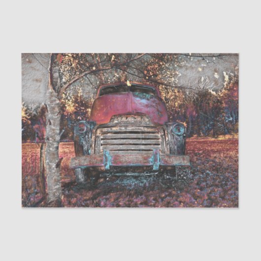 Retro Truck Vintag rotes Gelbgelb Rustikaler Fall Seidenpapier (Vorderseite)