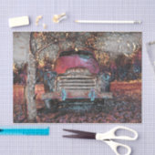 Retro Truck Vintag rotes Gelbgelb Rustikaler Fall Seidenpapier (Handwerk)