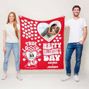 Retro True Love Heart Red Valentine Day Foto Fleecedecke