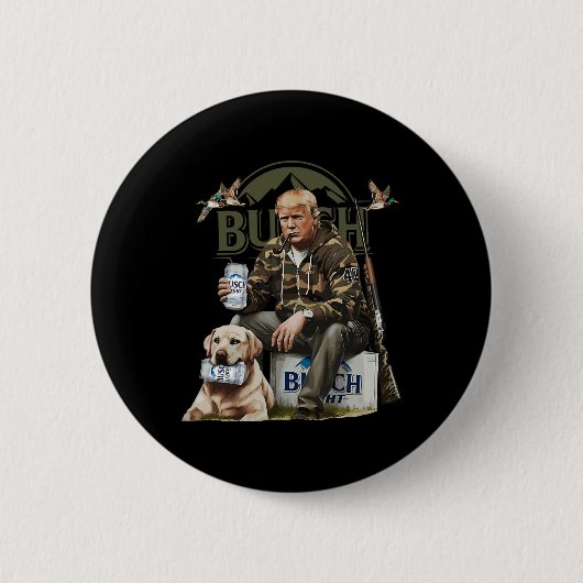 Retro Trump Jagd auf Hirsch Funny Beer Drink Bier Button (Vorderseite)