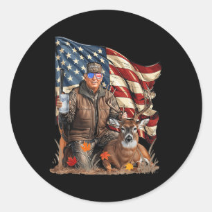 Retro Trump Jagd auf Hirsch Funny Beer Drink Bier Runder Aufkleber