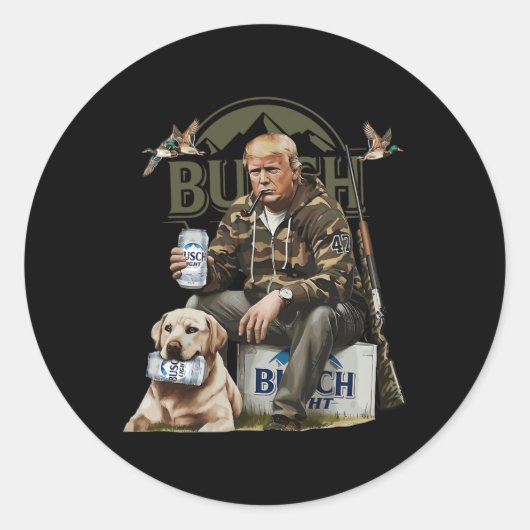 Retro Trump Jagd auf Hirsch Funny Beer Drink Bier Runder Aufkleber (Vorderseite)
