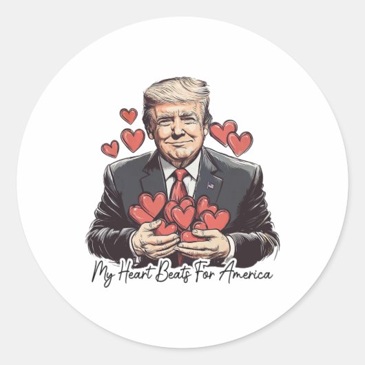 Retro Trump Valentine, mein Herz schlägt für Ameri Runder Aufkleber (Vorderseite)