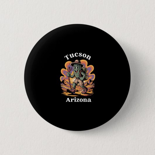 Retro Tucson Arizona Wanderweg-Abenteuer Kaktus Button (Vorderseite)