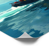 Retro Tugboat Nautical Coastal Landscape Scenic Poster (Ecke)