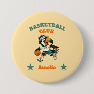 Retro-Tukan-Basketballverein Personalisierte Kinde Button