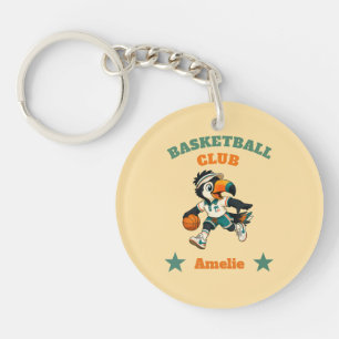 Retro-Tukan-Basketballverein Personalisierte Kinde Schlüsselanhänger