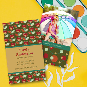 Retro Tulip Bloms and Dots Muster Foto Mommy Telefonnummerkarte