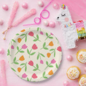 Retro Tulip Flowers pattern in orange pink and red Pappteller (Party)