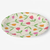Retro Tulip Flowers pattern in orange pink and red Pappteller (Schrägansicht)