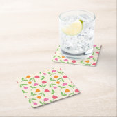 Retro Tulip Flowers pattern in orange pink and red Rechteckiger Pappuntersetzer (Vor Ort)