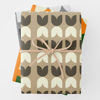 Retro-Tulpen-Herbstfarben-Geschenkverpackungspapie Geschenkpapier Set